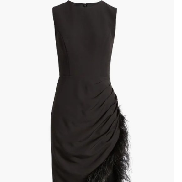 MAC DUGGAL 11626 SLEEVELESS FAUX WRAP FEATHER DETAIL SIDE SLIT BLACK DRESS sz 6 - Picture 3 of 5
